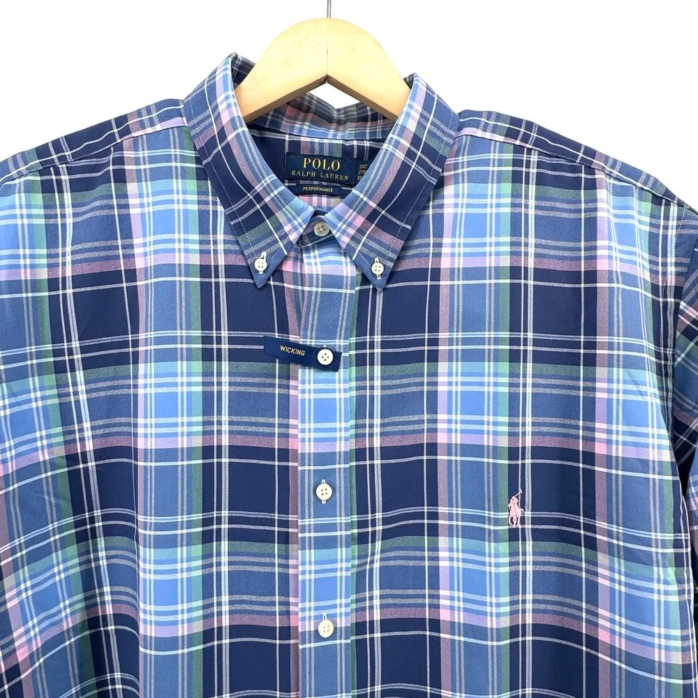 NWT‎ Polo Ralph Lauren Performance Plaid Shirt Mens 2XLT Wicking